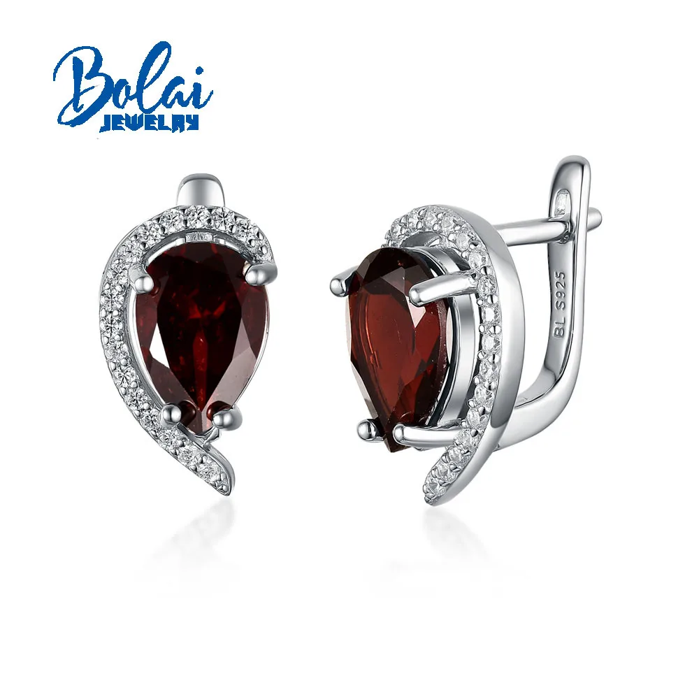 2022 New 925 sterling silver natural Red garnet pear 7*10mm earrings classic design lady fine jewelry Daily wear