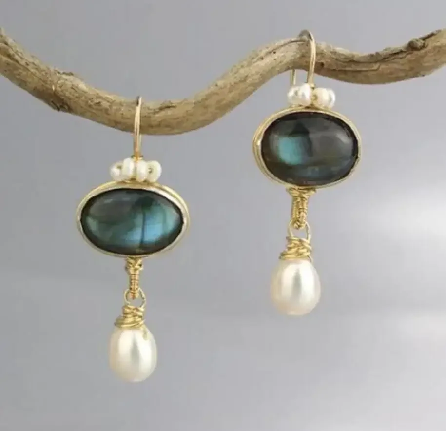 Модные висячие серьги зеленого цвета с камнем и жемчугом для женщин модные 2024
