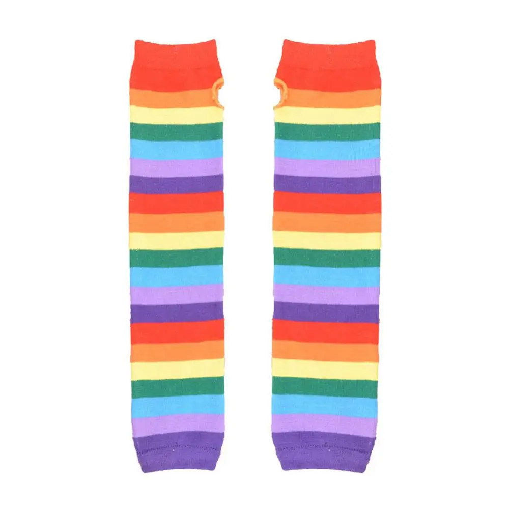 Женские радужные облегающие чулки до бедра в полоску митенки двойного
