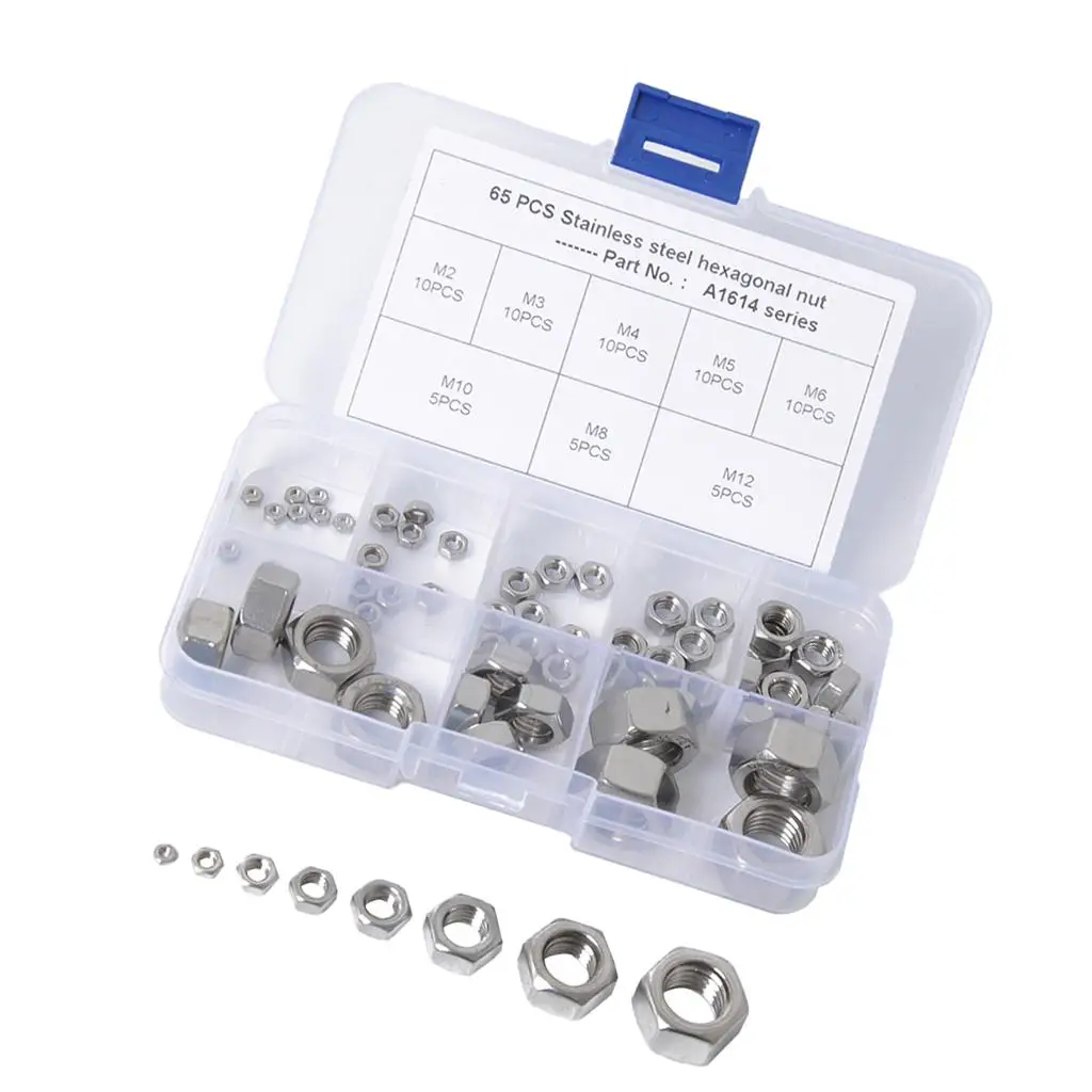 

65pcs Hex Lock Nuts, 304 Stainless Steel Lock Nut Assortment Kit for Hardware
