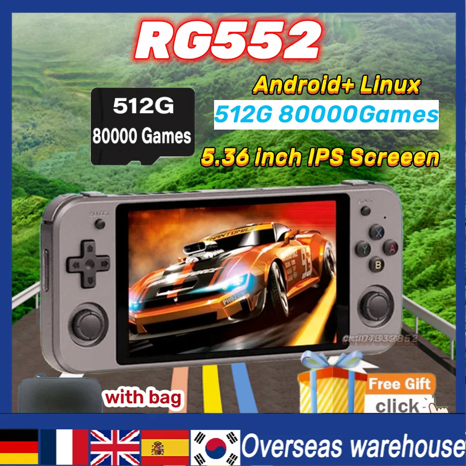 

512G RG552 Anbernic 80000 игра Android + Linux двойная система 5,36 дюймов OCA Ретро видеоигра сенсорный экран игровая станция карманная игра