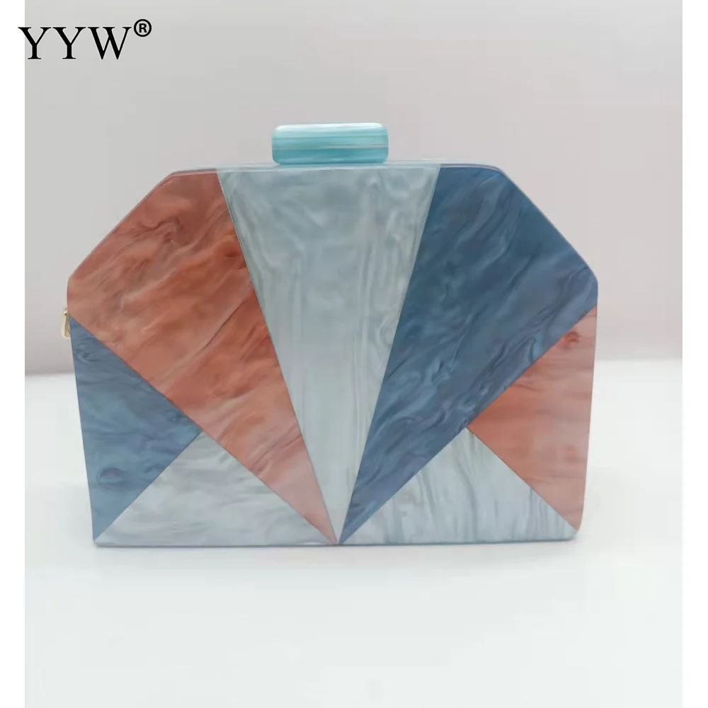 

Акриловый клатч в стиле пэчворк контрастных цветов, 2023, Женский коктейльный кошелек, клатчи, акриловые сумочки, официальная вечерняя сумка