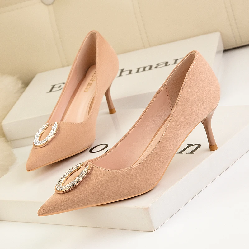 2023 Hot Sell Classic Women Shoes Pointed Toe Pumps Flock Leather Dress High Heels Boat Party Wedding Zapatos Mujer Red Wedding