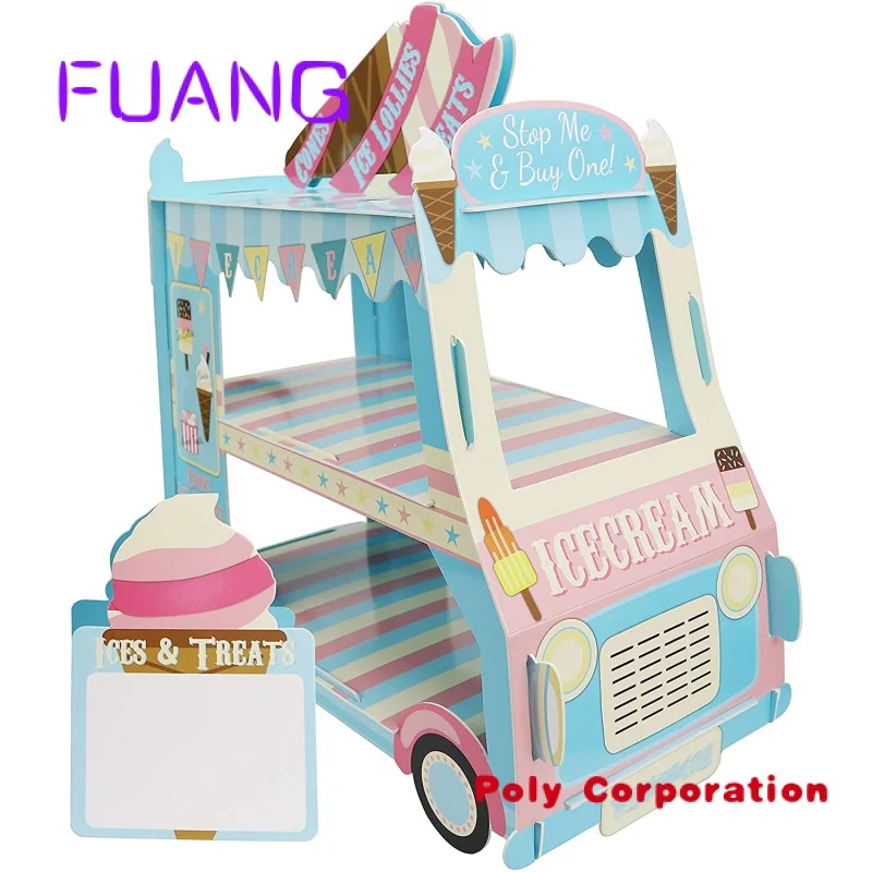 3 Tier Cupcake Stand Ice Cream Van Cars Display Stand Bus Cupcake Cake Stand Truck Paper Cupcake Holder for Kids Birthday
