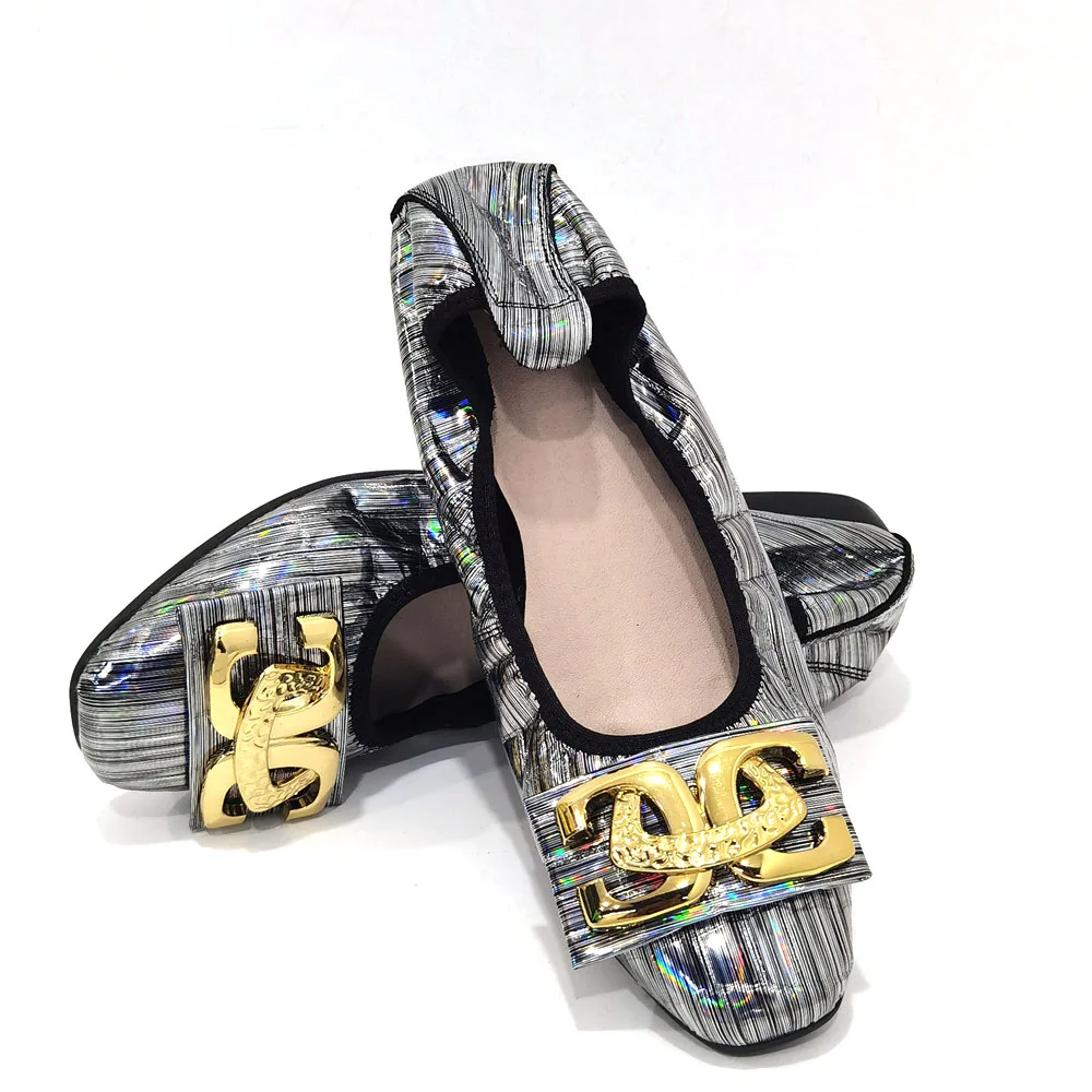 

Women's Ballet Flats Black New Foldable Alloy Decorative Boat Shoes Women's African Italian Party Flats