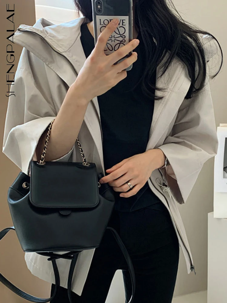 

SHENGPALAE 2022 Осень Новый Ретро нишевый дизайн с завязками на талии кардиган на молнии Повседневная куртка с капюшоном Женская 5W853