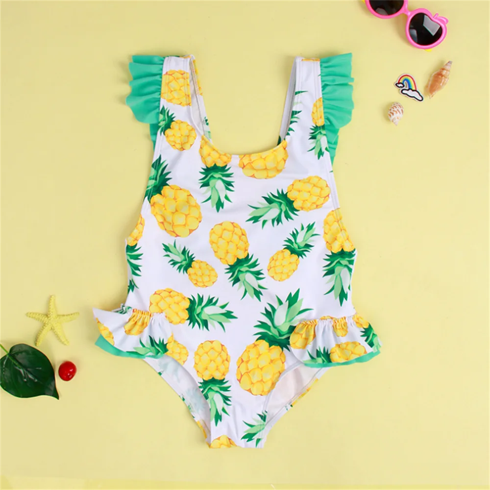 

Children's Swimsuit Yellow Pineapple Print One Piece Girls Swimwear Beach Summer Baby 2~8 Years Kids Beachwear