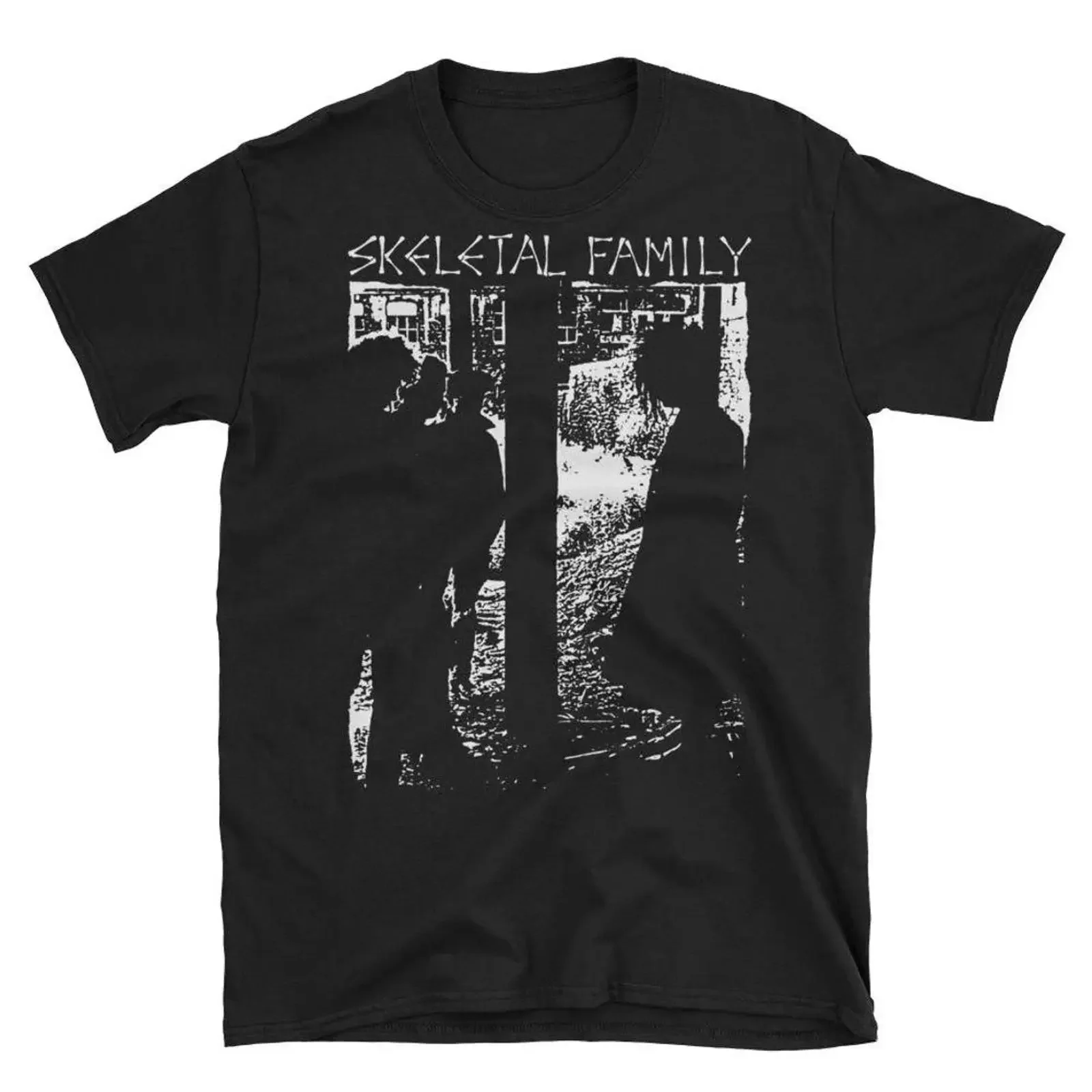 Фото Футболка Skeleton Family с принтом Siouxsie and the Banshees и Bauhaus Xmal, винтажная, с эффектом потертости, универсальная, с графическим рисунком, для повседневной носки №1