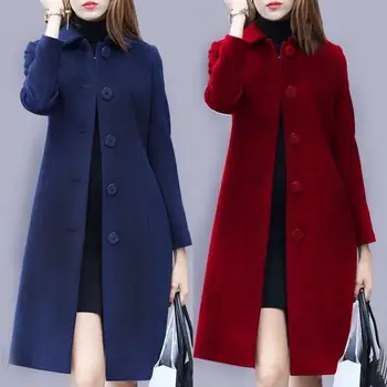 S-4XL Autumn Women Coat Mid-Length Single-Breasted Solid Color Turn-down Collar Elegant Soft Plus Size Warm Winter Jacket 1