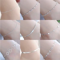 sterling 925 silver alloy anklets for women foot leg chain link charms bracelet beach accessories summer fashion jewelry