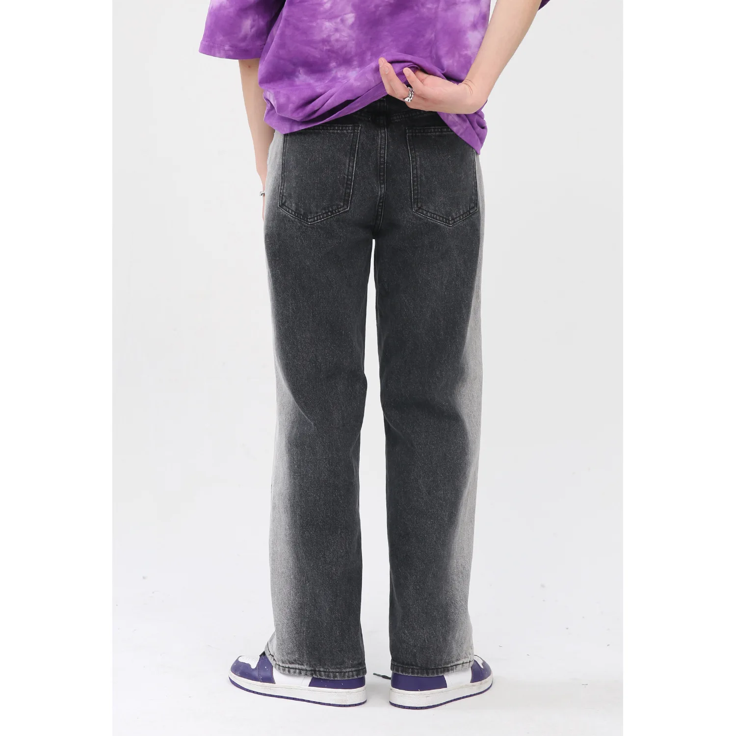 Four Seasons Men's Fashion Gradient Color Hole Straight Loose Personality Casual Jeans Men's Y2k Pants Streetwear Ins Hot Sale