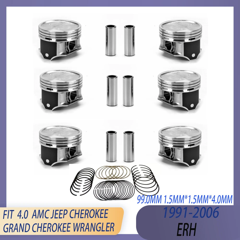 Комплект поршней и колец AMC STD Engine 6 шт. подходит для 91-06 4 0 л 12 В ERH OHV JEEP CHEROKEE GRAND I II