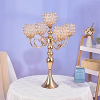 5 Head Glass Candle Holders Candelabra Crystal Metal Candlestick Stand Halloween Decorative Dining Room Table Centerpiece