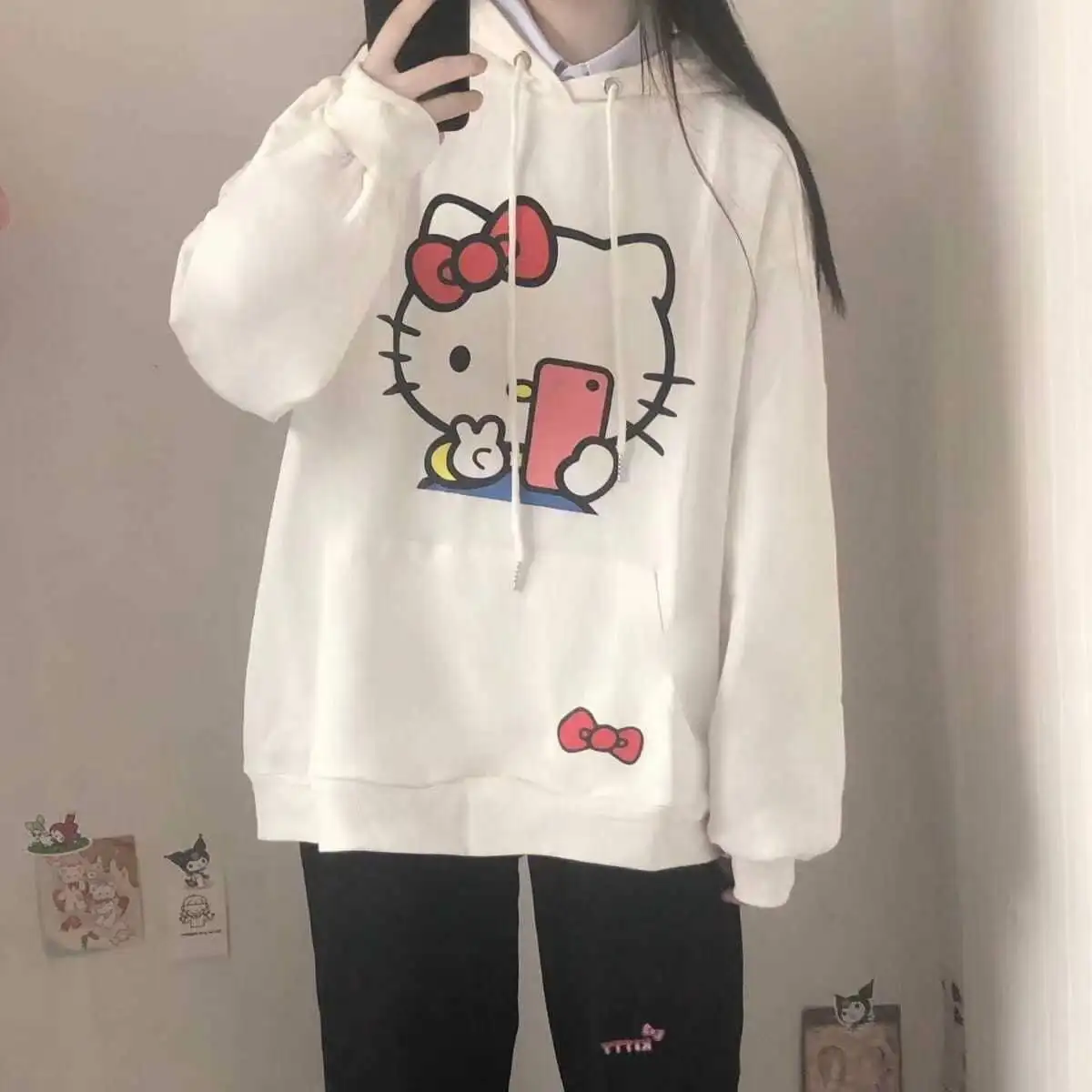 Sanrio бархатный свитер с длинным рукавом hello kitty плюс куртка осень и зима милая