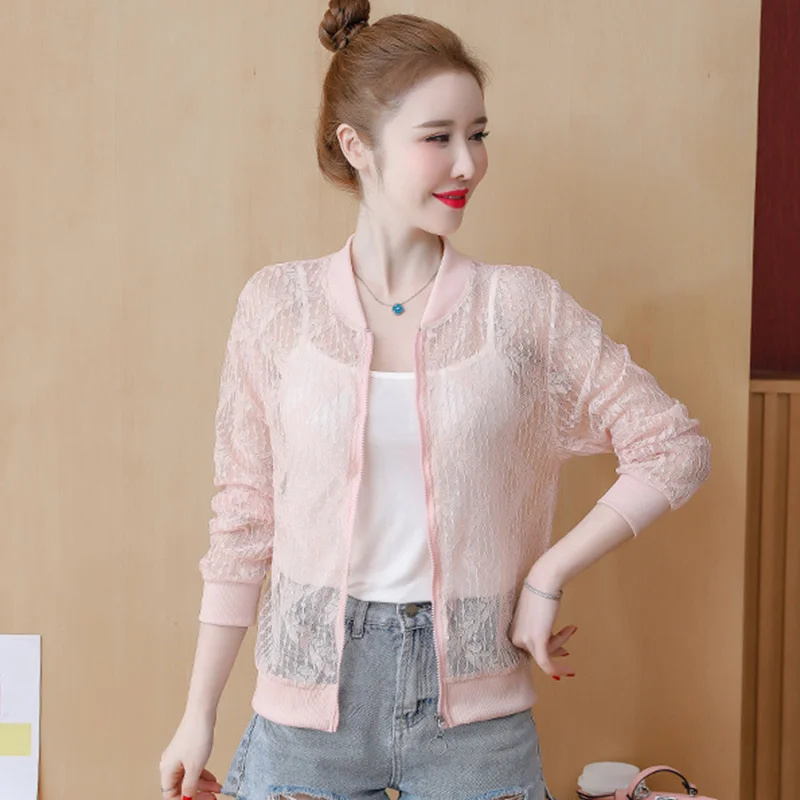 

#5338 розовая зеленая Солнцезащитная верхняя одежда, женская прозрачная бейсбольная куртка, женская тонкая сексуальная короткая летняя курт...