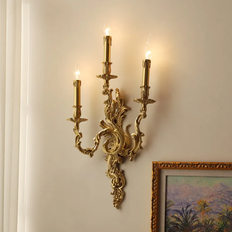 

Sconce French Style 3 Heads Bronze Copper Candle Lights Hotel Club Palace Villa Retro Interior Bedroom Bedside Wall Lamps House