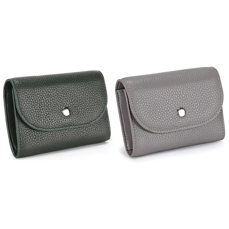 

2 Pcs PU Leather Coin Purse Mini Large-Capacity Coin Bag Head Layer Cowhide Business Card Bag, Green & Gray