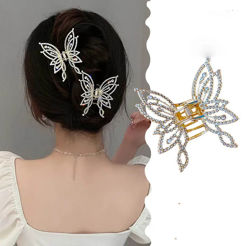 

Fashion 2pcs/lot Large Hair Claw Clips for Woman, Rhinestone Butterfly Large Shark Clips,Strong Hold jaw clip WLHW071