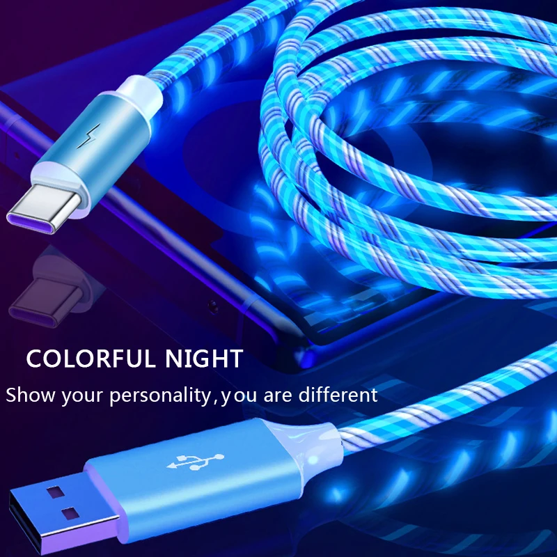 Glowing LED Cable 3A Fast Charging Micro USB Type C High Speed Data Transfer Flowing Streamer Light Cord | Мобильные телефоны и