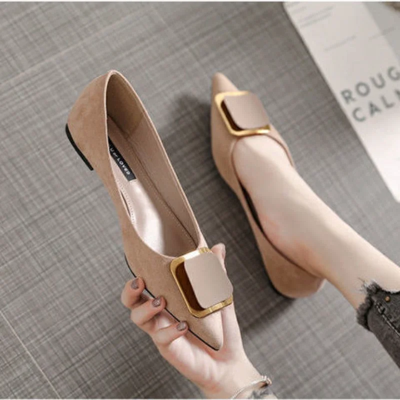 Suede Single Shoes Women Pointed Flat Shoes Black Work Shoes Comfortable Soft Sole Casual Party Shoes 2023 New Zapatos De Mujer