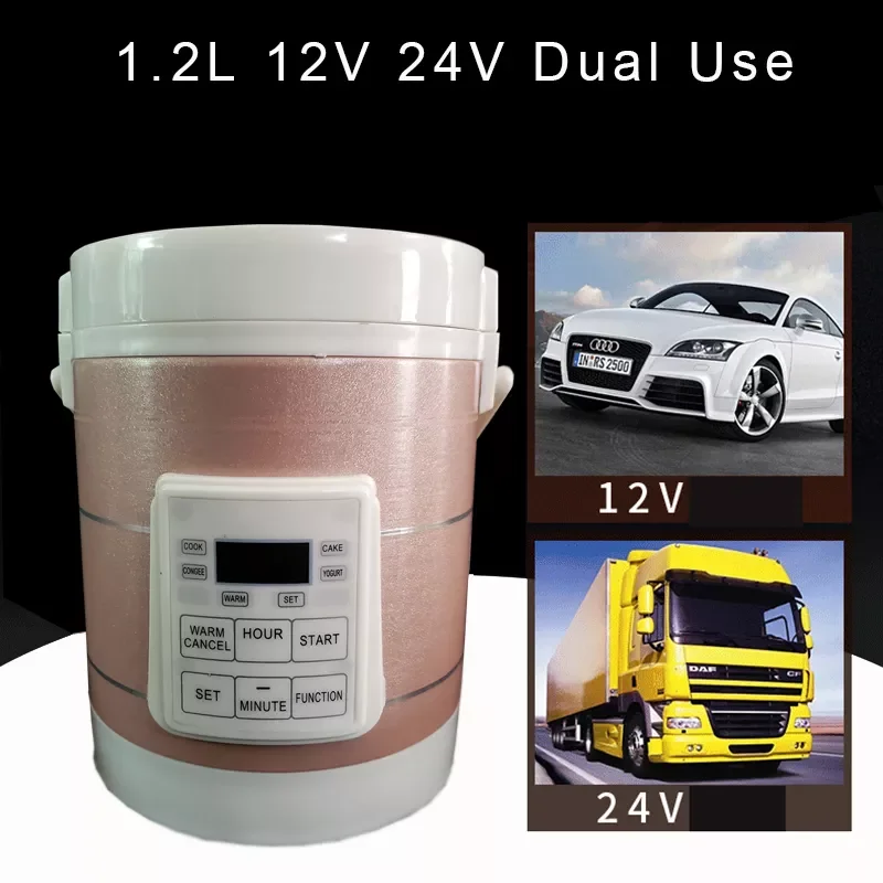 

12V 24V Mini Rice Cooker Car Truck Soup Porridge Cooking Machine Food Steamer Heating Lunch Box Meal Heater Warmer1.2L