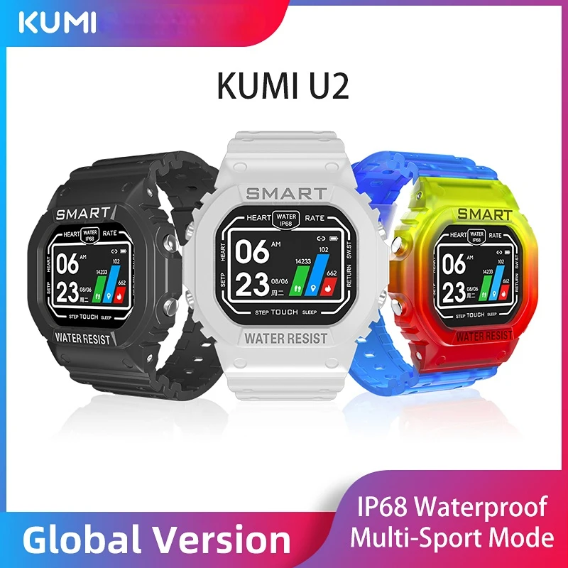

KUMI U2 Men Sports Smartwatch Smart Watch Man Women Heart Rate Monitor Bluetooth Fitness Watch Smart Bracelet For Android IOS