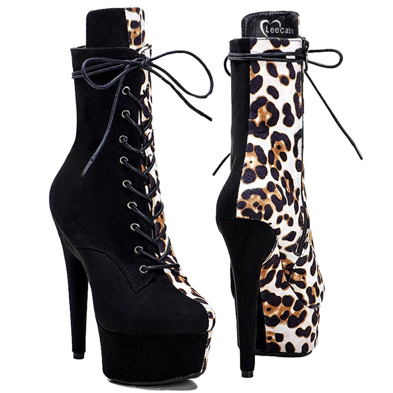 Leecabe Suede with Leopard print  Upper  15CM/6Inch Women's Platform party High Heels Shoes Pole Dance shoes