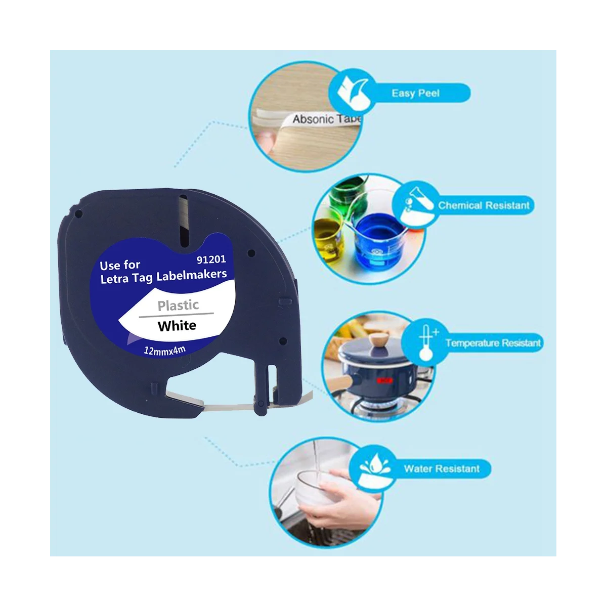 10 шт. 91201 лент для этикеток LetraTag -100T -100H серии 12 мм x 4 м термопечатная бумага