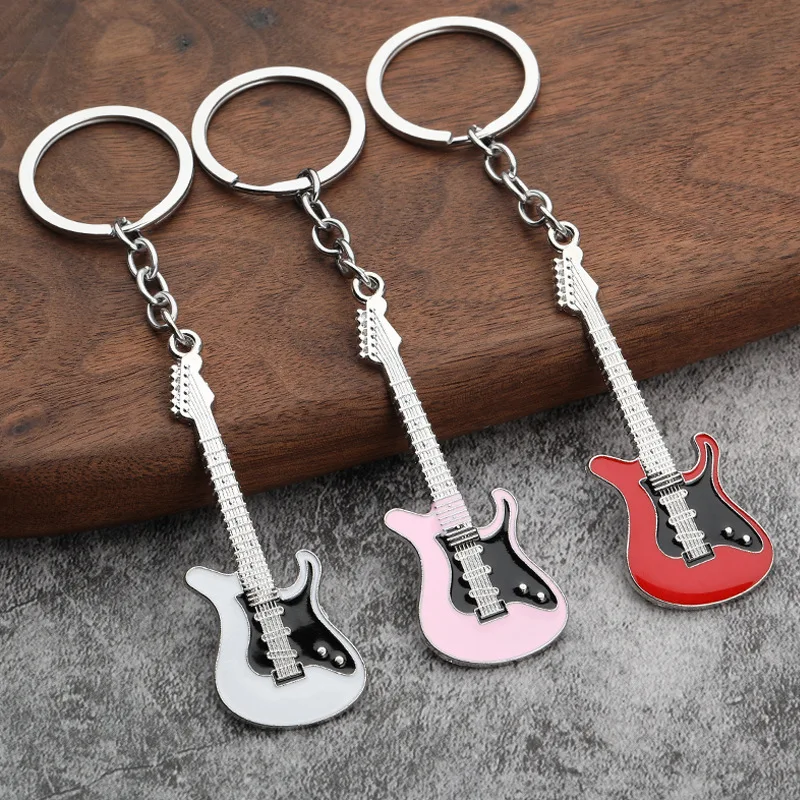 

New Best-Selling Creative Musical Instrument Pendant Metal Painted Guitar Keychain High-Quality High-end Gift