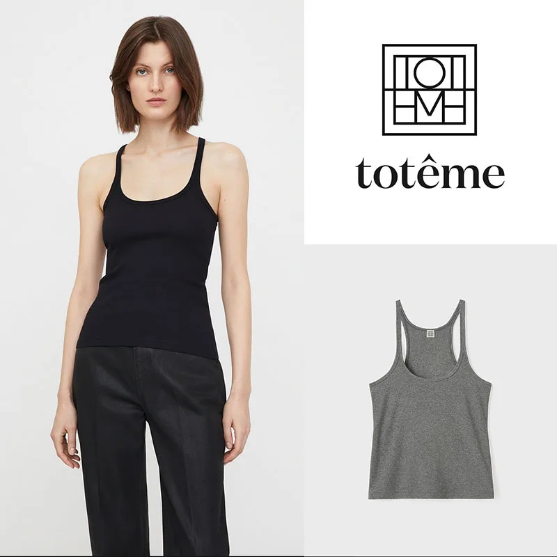 

Toteme Women Cotton Slim Top Suspenders Thin Bottoming Shirt Women's Summer Thread Exposed Navel Women's Solid Color Suspenders