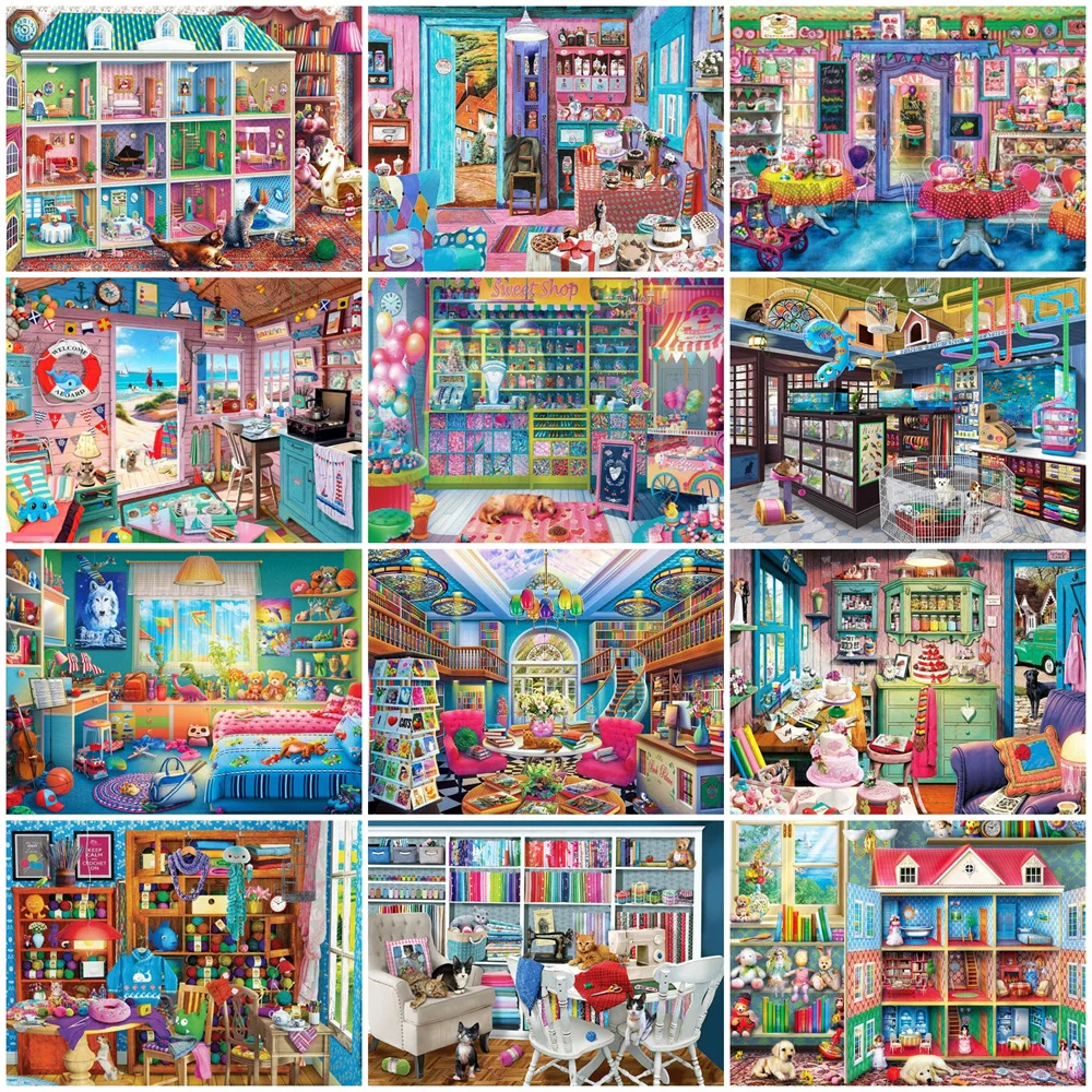 

5D DIY Diamond Painting Cartoon Store Scenery Embroidery Mosaic Picture Full Drill Rhinestone Cross Stitch Kit Living Room Decor