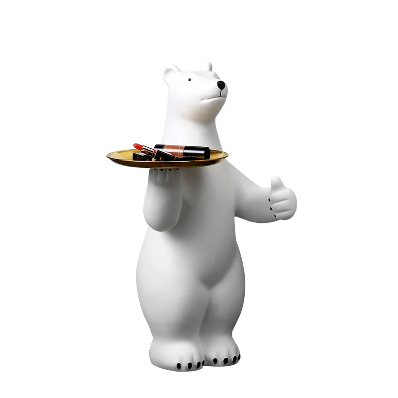 

Nordic White Landing Bear Storage Tray Resin Statue Home Decorations
