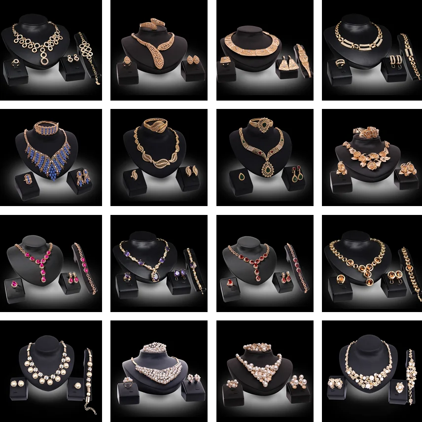 

New Ladies Jewelry Set Large Round Wedding Bridal Earrings Necklace Ring Bracelet Four-piece Set Explosive Crystal Accessories