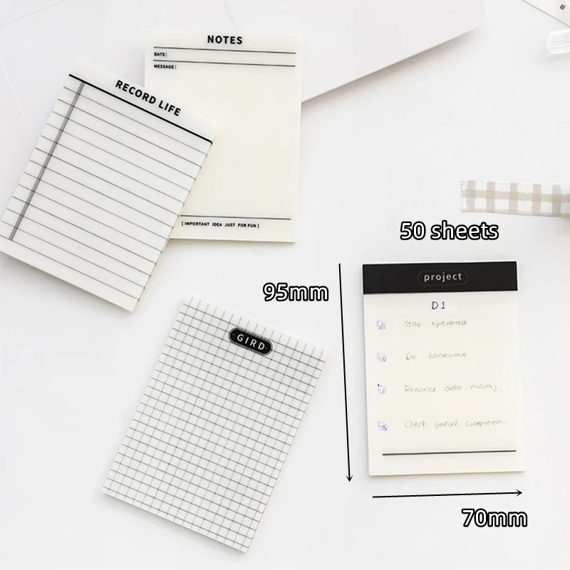 

1pcs Transparent Memo Pad PET Material 50 Sheets Project Grid Record Notes Adhesive Diary Planner Stickers School FC7093