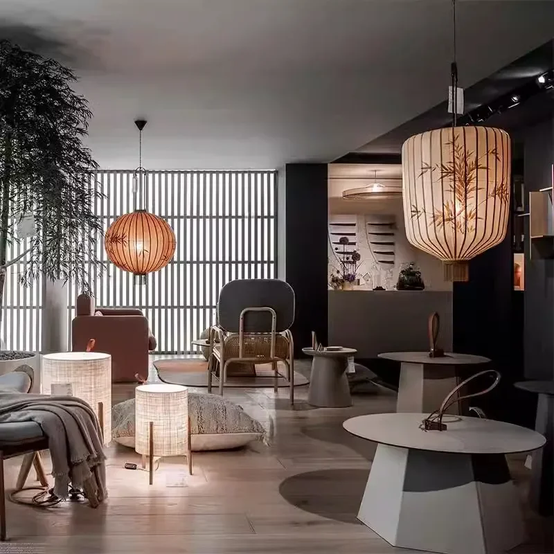 Традиционный фонарь подвесной светильник ручной работы тканевый абажур