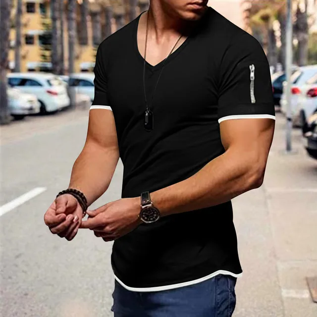 mens short sleeve shirt with zipper pocket