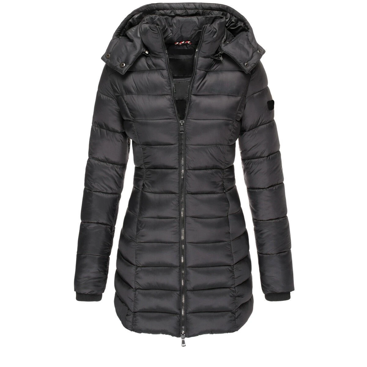 Winter Jacket Women 2022 New Slim Hooded Zipper Loose Long Down Cotton Coats Office Lady Parkas Fashion Tops Black Red Yellow