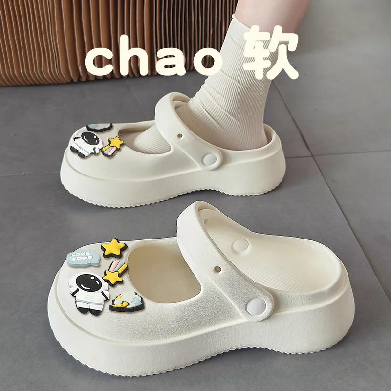 

Летние женские уличные тапочки на толстой плоской подошве, Нескользящие женские сандалии на высоком каблуке, милые женские туфли на плоской подошве в стиле "Лолита"