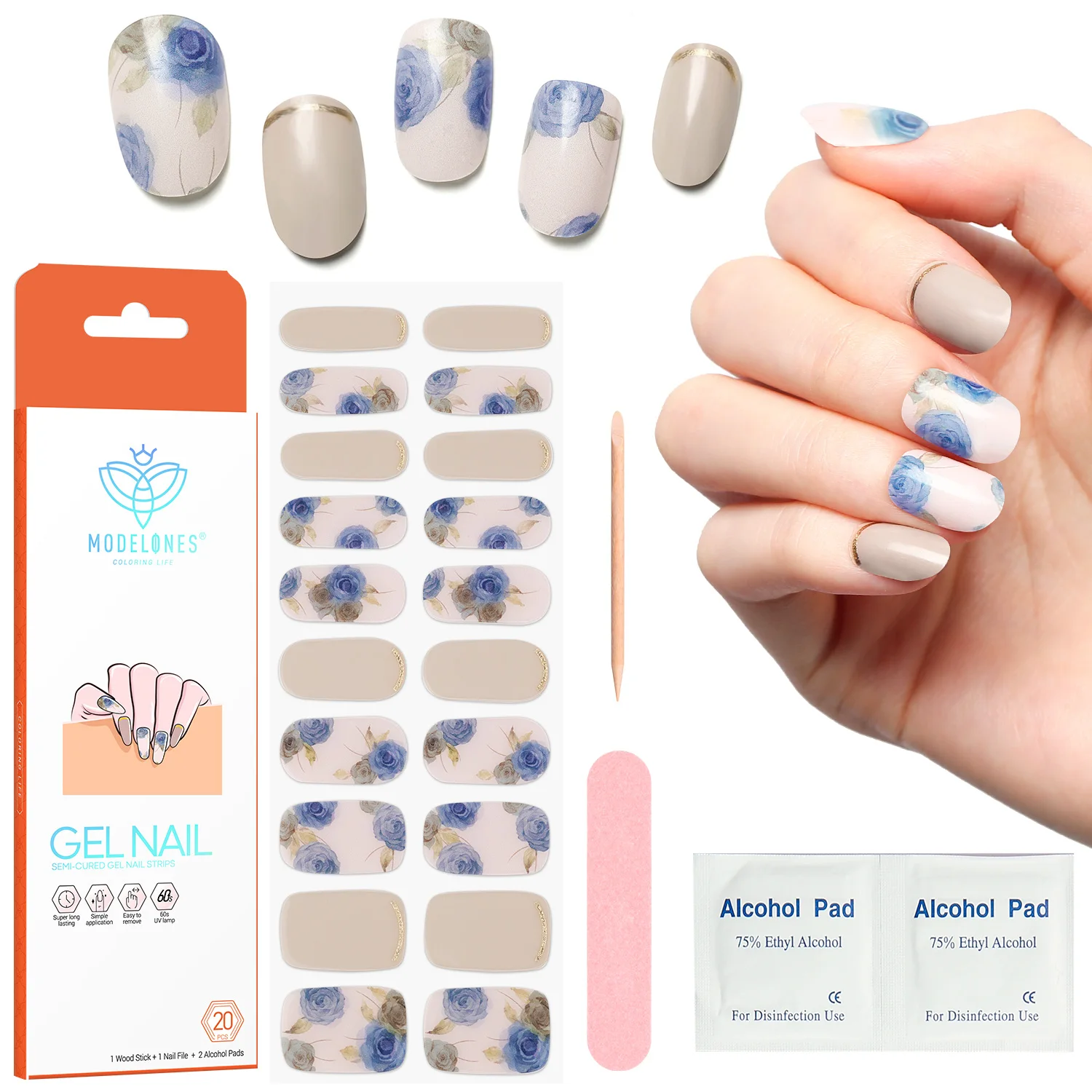 

Modelones 20pcs Semi Cured Gel Nail Polish Strips Adhesive Full Wrap Gel Nail Art Sticker Waterproof Gel Nail Wrap Stickers Sets