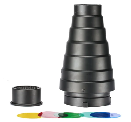 

Bowens Mount Snoot W/ Honeycomb Grid 5 Color Filters for Studio Strobe Flash