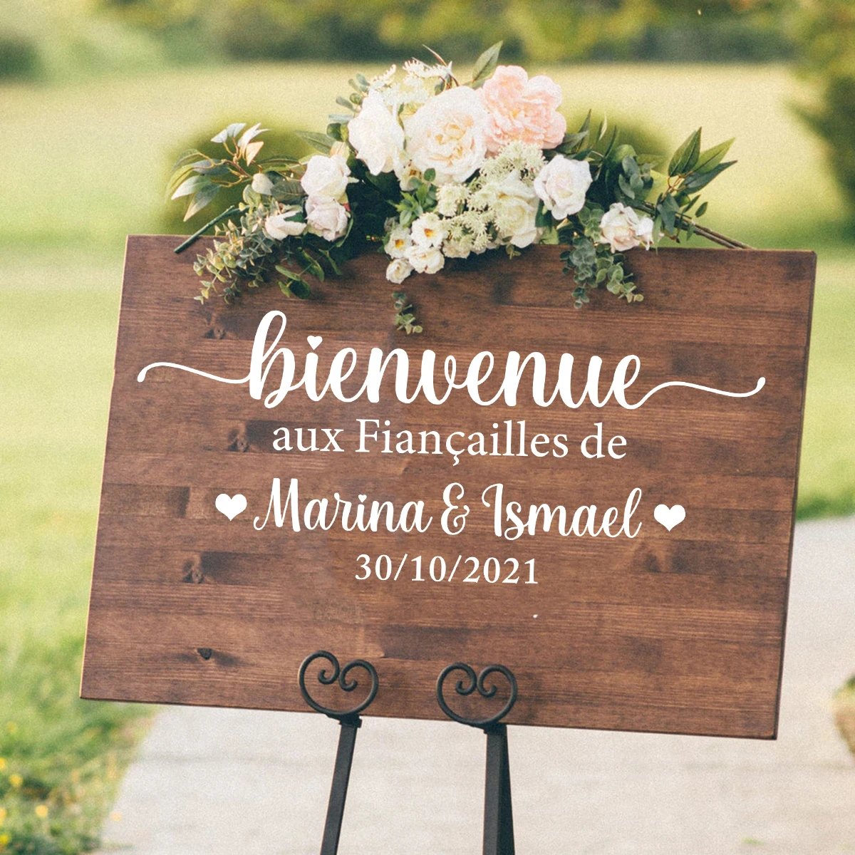 

Bienvenue Aux Fiançailles Vinyl Sticker Personalized Custom Name Date Wall Decals Wedding Welcome Sign Board