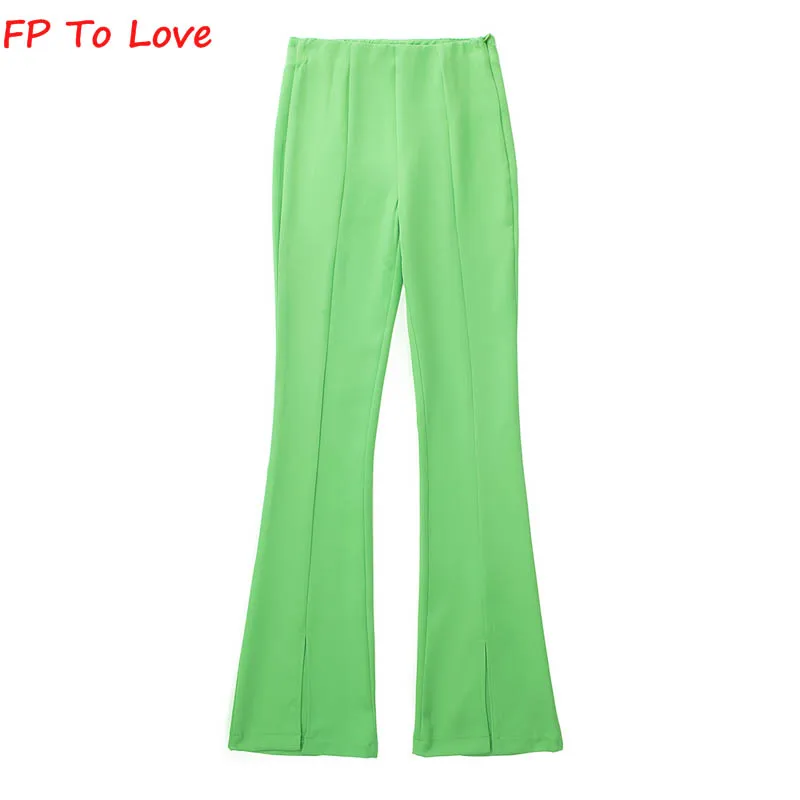 

FP To Love 2022 Summer Women's Black High Waist Slim Slim Fit Slit Flared Pants Fruit Green Mopping Casual Pants