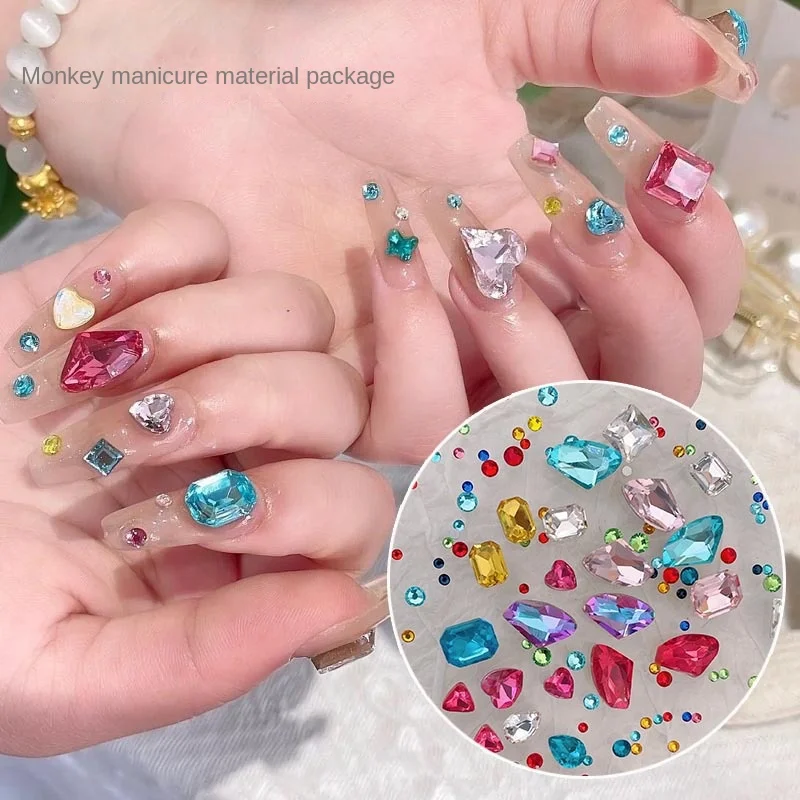 

Little Monkey Gem Material Package New Nail Multi - Cut Axe Drill Tip Bottom K9 Love Shaped Nail Accessories Nail Art Decoration