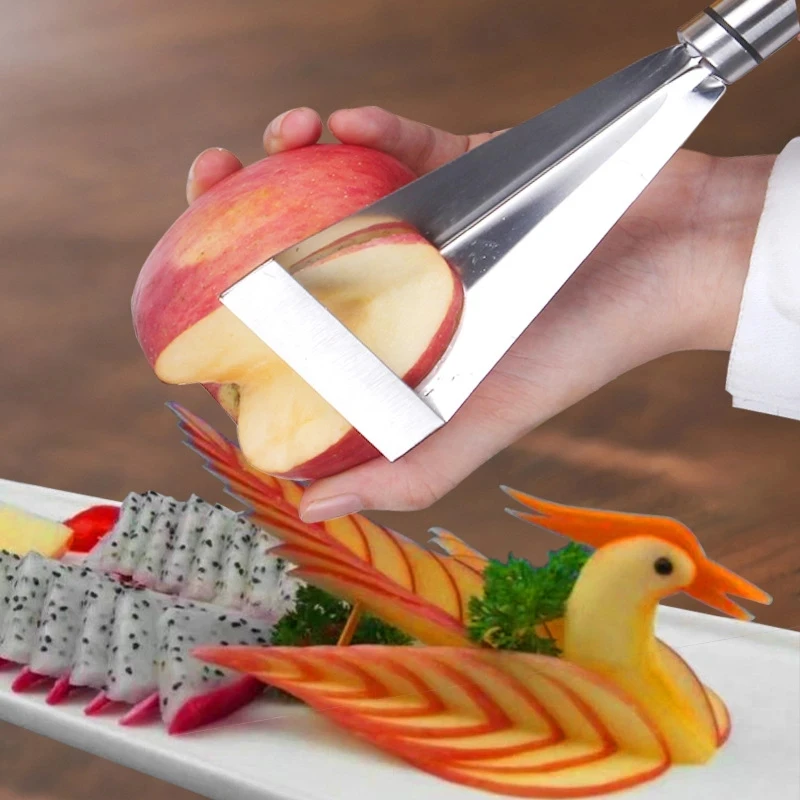 

Stainless Steel Fruit Carving Knife Triangular Shape Vegetable Knife Slicer Fruit Platter Non-slip Carving Blade Kitchen Tool