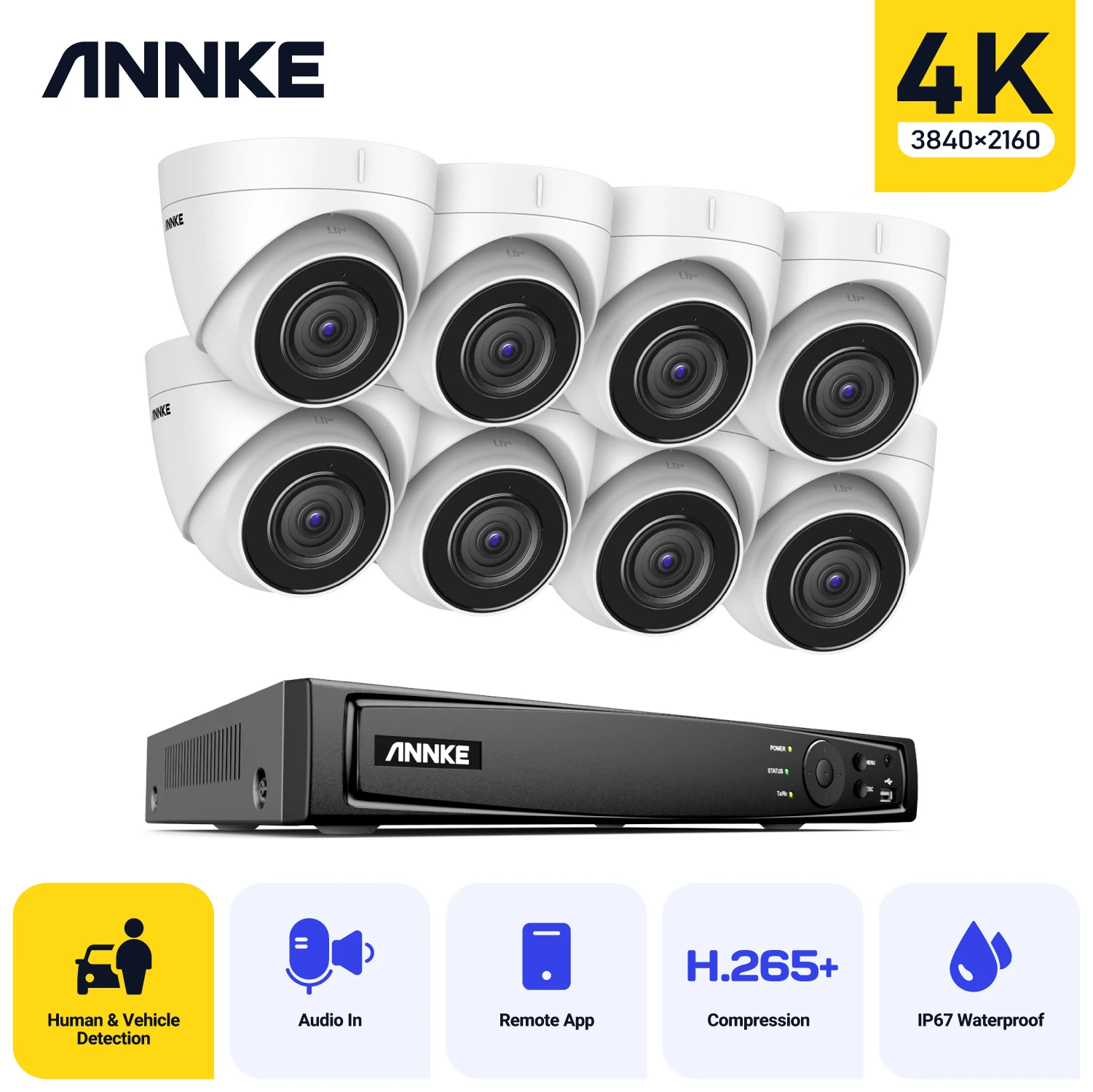 ANNKE 4K Ultra HD POE Video Surveillance System 8CH NVR Recorder With 8MP Security Cameras CCTV Kit Audio Recording 4K Ip camera