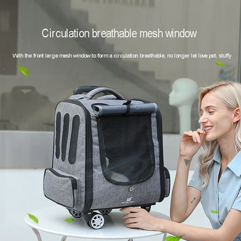 Переносной чемодан для домашних животных с четырьмя отдельными колесами для кошек, из полиэстерового волокна, с вентиляцией, рюкзак для перевозки, чемодан для снаряжения.