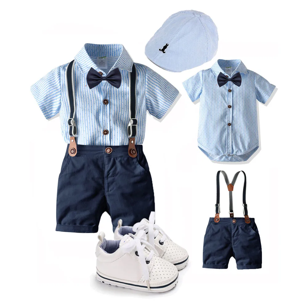 1 Year Baby Boy Clothes Gentleman Outfit Boys First Birthday  One-pieces Romper with Suspender Shorts for Infant Wedding