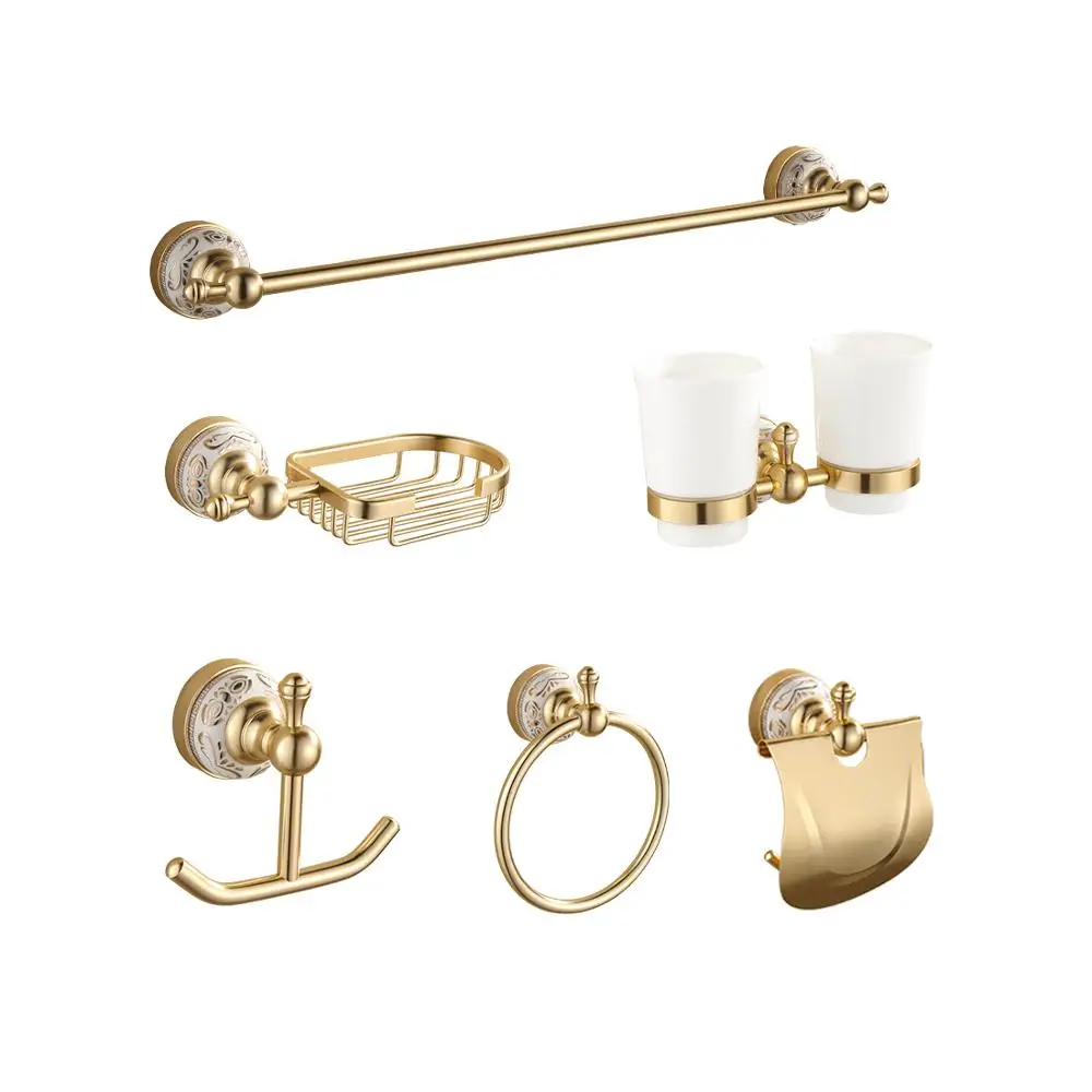 

6 PCS Bath Hardware Set Modern Luxury Gold Plated Hotel Bathroom Accessories Set
