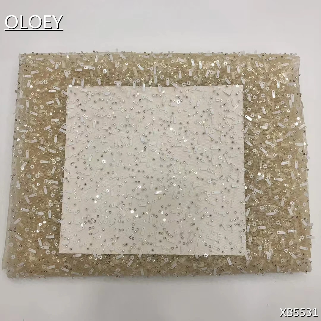 

2022 Latest Elegant African Embroidery Bead Tube Tulle Lace Nigerian With Sequins Lace Fabric For Wedding Party Dress XB5530