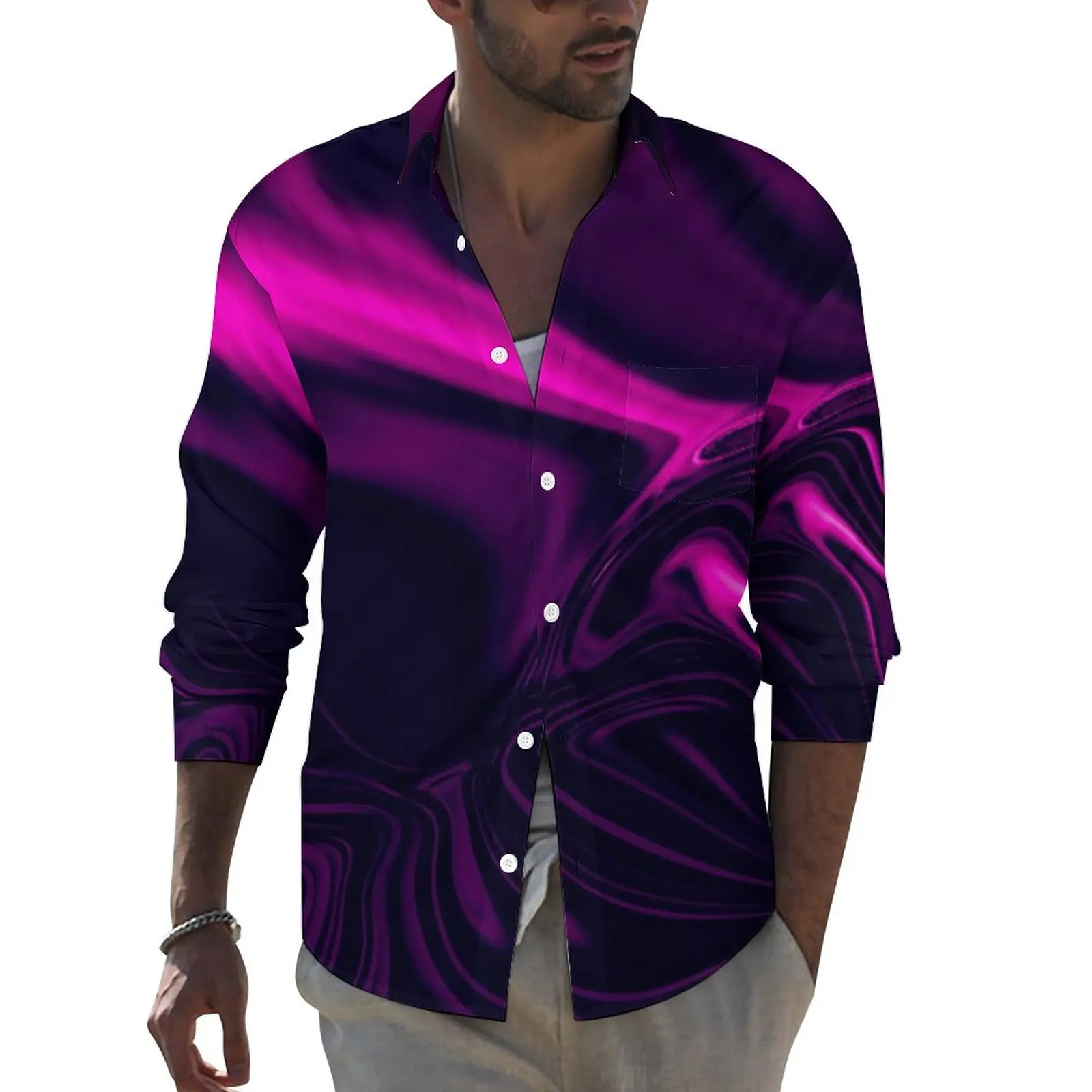 

Abstract Marble Shirt Autumn Dark Pink Print Casual Shirts Men Fashion Blouses Long Sleeve Graphic Streetwear Clothing Plus Size